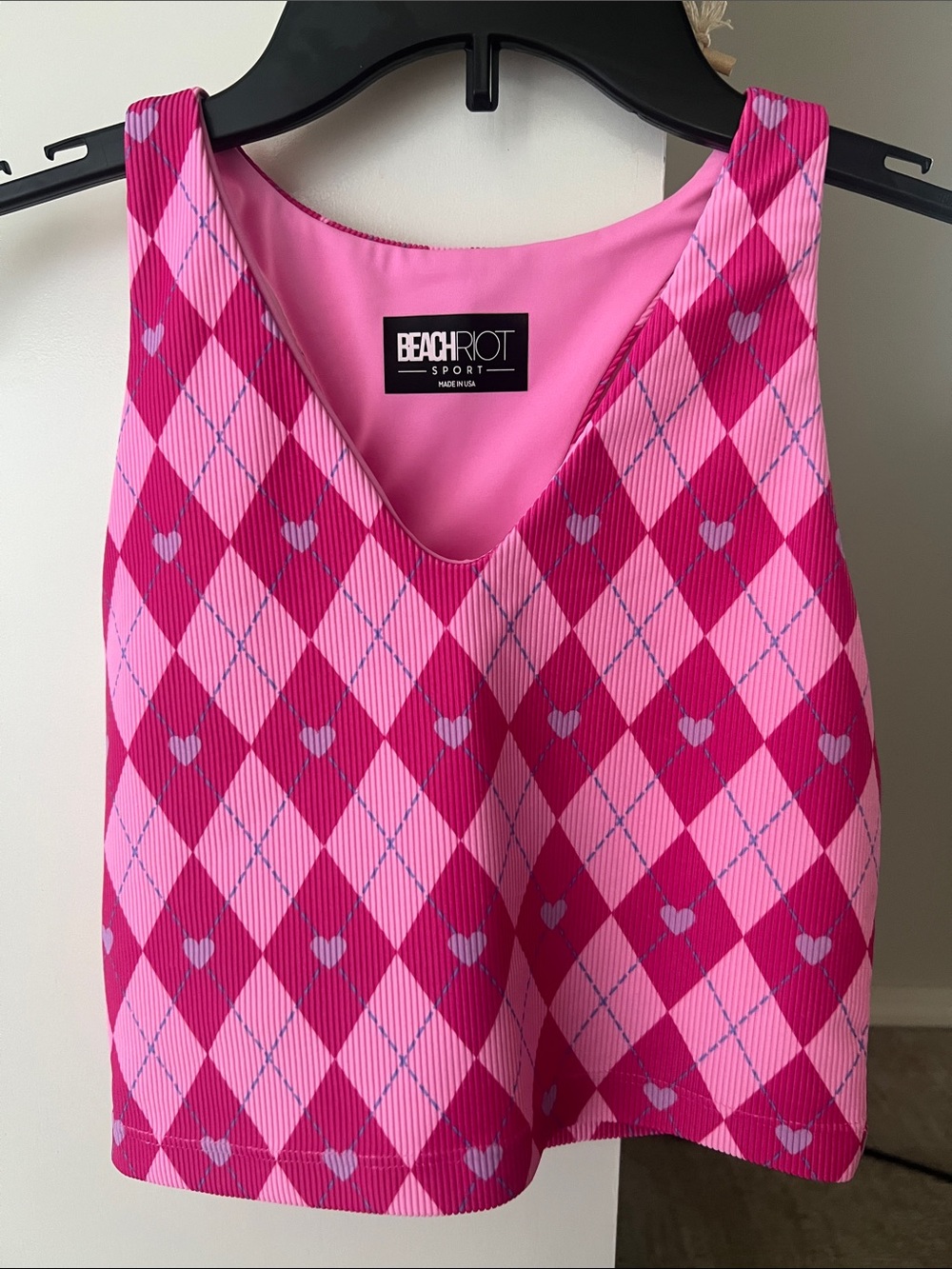 Beach Riot Hot Pink Argyle Heart Tank